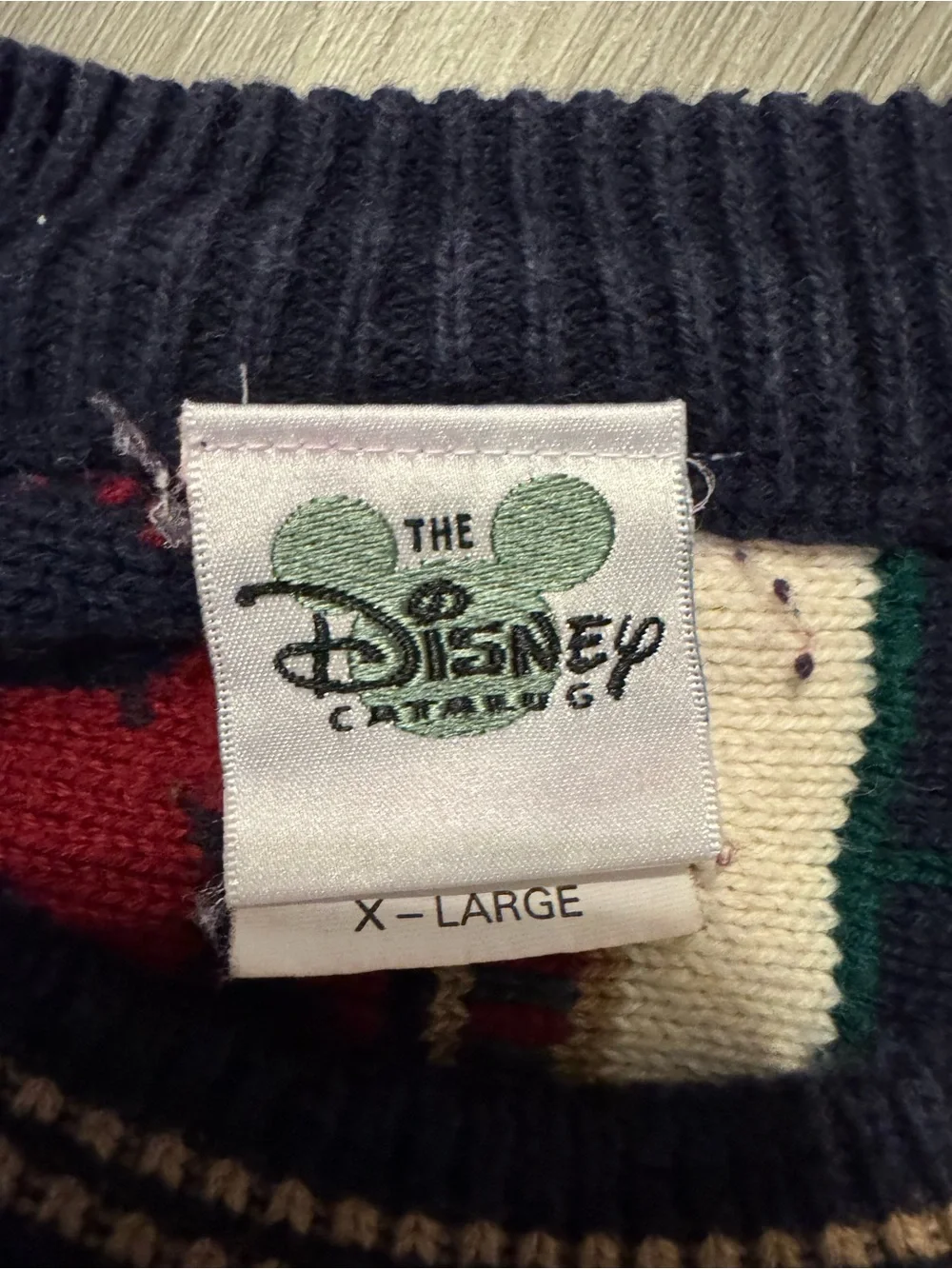 Vintage Disney Multicolor Striped Crewneck Sweater — Red, Green, Navy